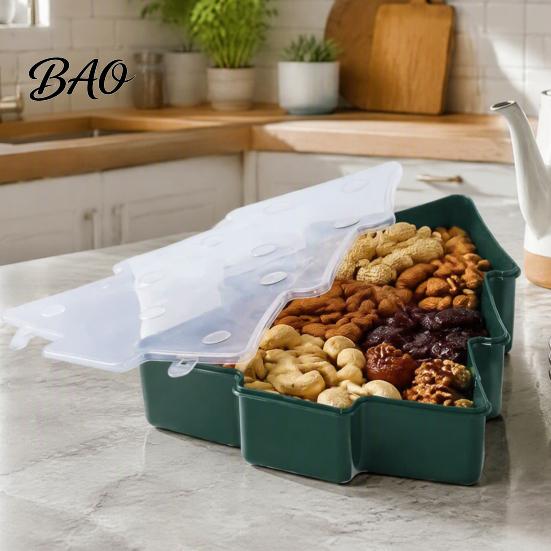 Living Room Decorative Container Christmas Serving Tray with Airtight Lid, PP Food Organizer, Bedroom Small Items Organizer Moisture Proof Storage