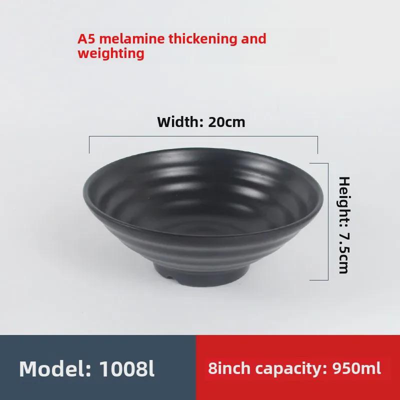 Ударопрочная меламиновая миска для лапши рамэн - черный искусственный фарфор, идеально подходит для острой лапши или риса в ресторанах.