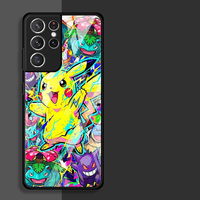 Hot Comic Pokemon Art Luxury Phone Cover Glass Case for Samsung Galaxy S26 S25 Ultra S24 S23+ S20 FE S22 S25+ S24+ S21 S23 Plus