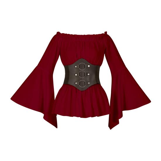 Женский топ с корсетом, средневековый пиратский блузка с открытыми плечами, нестандартные расклешенные рукава, лепестковый подол, костюм для косплея на фестивале