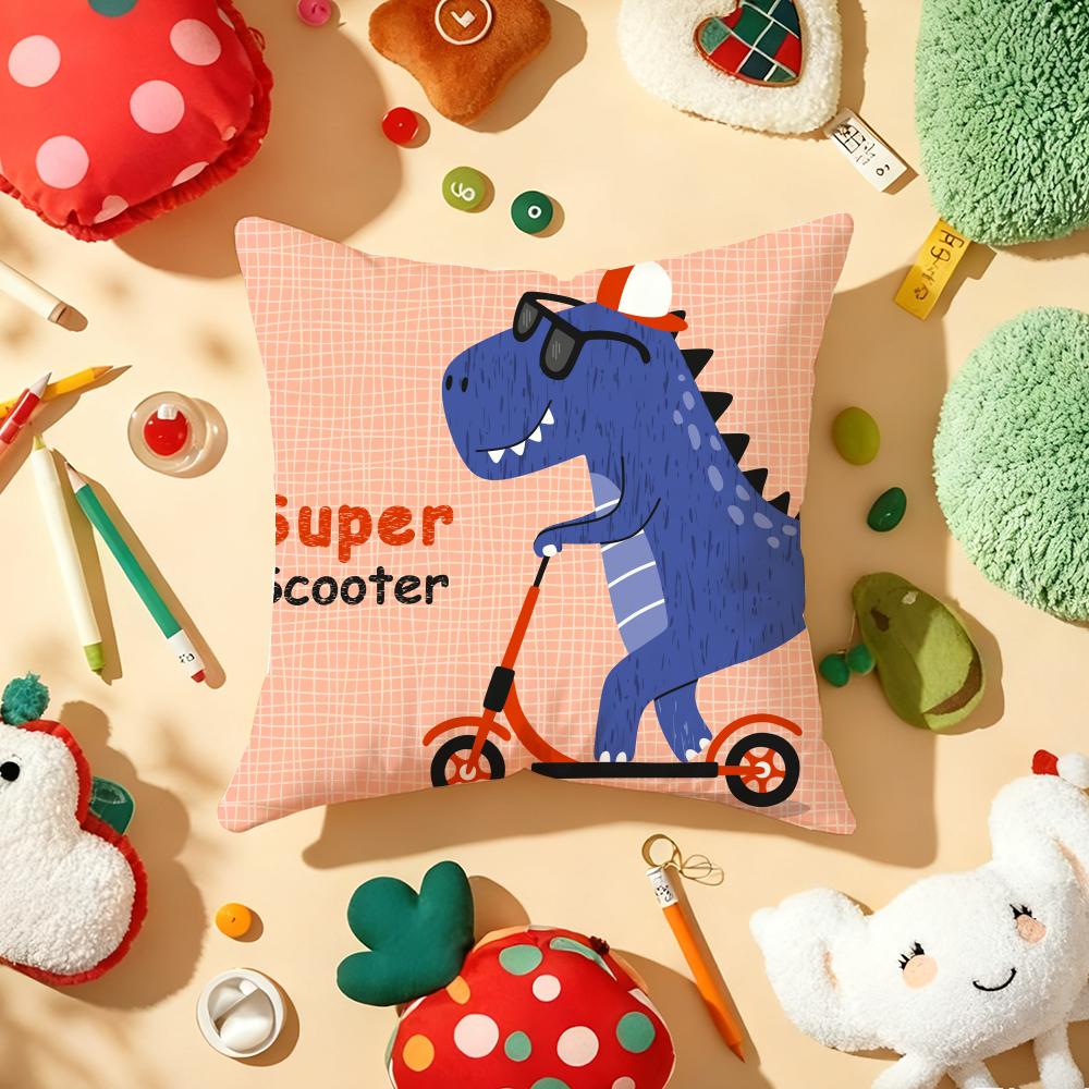 Cartoon Dinosaur Cute Cushion Cover Soft Short Plush DoubleSided Printing Home Decor Machine Washable Pillow Case Gift