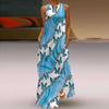 Women's A-line Dress Maxi Long Sleeveless Blue Striped Print Autumn/winter V-neck Retro Style Elegant