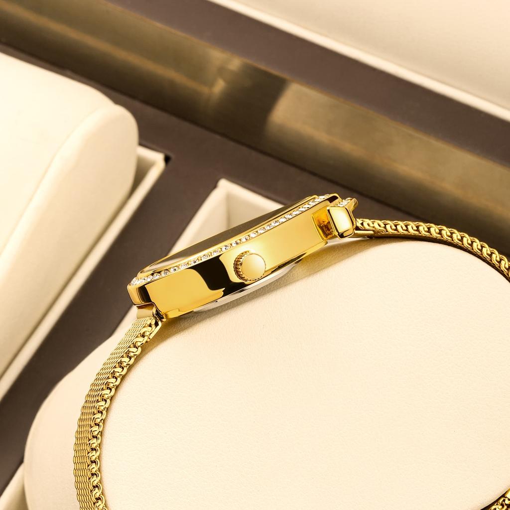 YaLaLuSi Brand Retro Women's Quartz Watch Design Gold Rhinestone Decoration Watch Temperament Elegant Ladies Gift