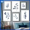 Branches and Leaves Canvas Painting Indigo Blue Botanical Posters and Prints Navy Blue Wall Picturefor Living Room Home Decor