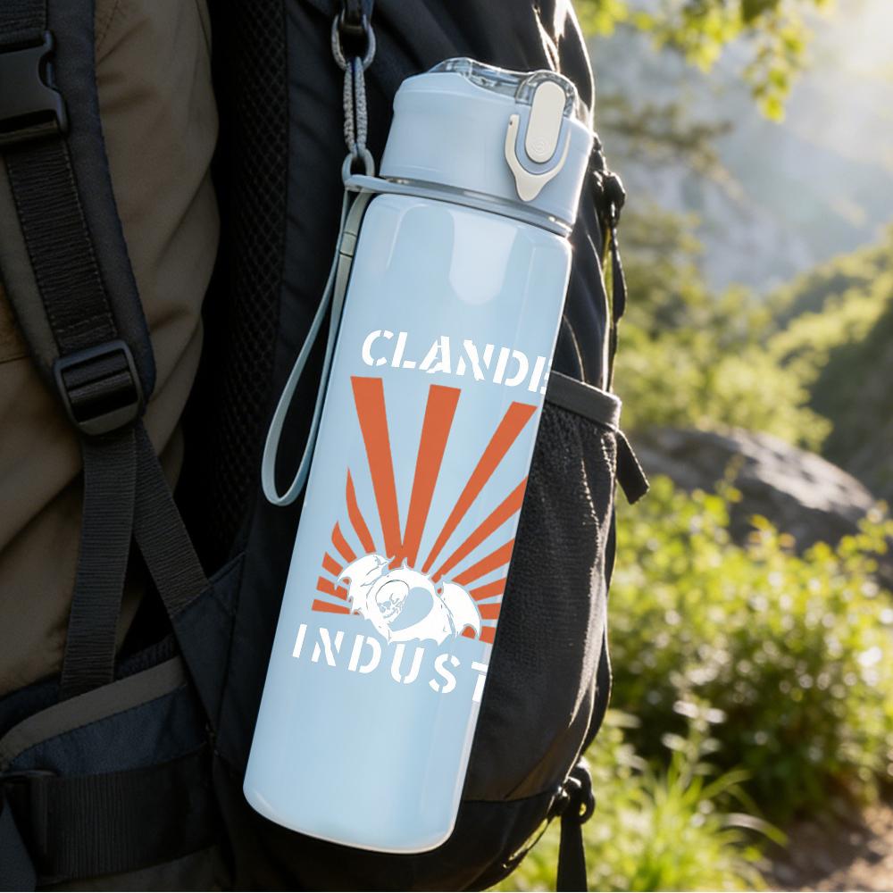 1PC Sunburst orange radial graphic print 750ml colorful plastic sports water bottle leakproof pop up lid with straw for outdoor work home use