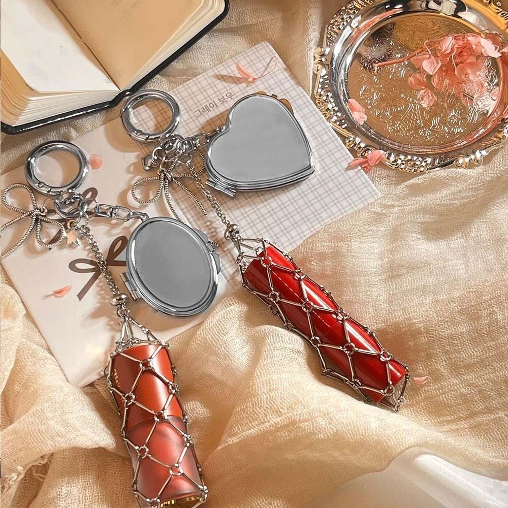 Mini Net Pocket Lipstick Bag Keychain Cherry Lipstick Cover Key Ring Outdoor