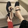 Fashion The 2025 New Winter Woolen Shoes for Women's Outerwear, Featuring a Square-toed, Thick-heeled, Elegant French Flip-top Style