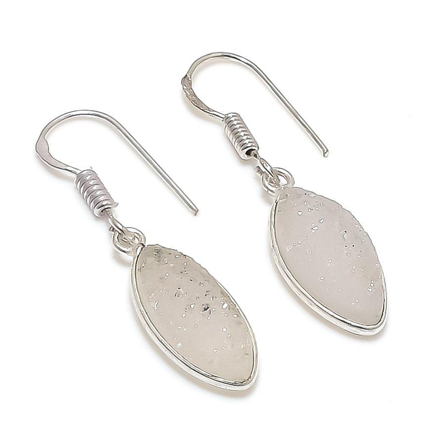 Botswana Druzy Gemstone Handmade 925 Sterling Silver Jewelry Earring 1.50" GK-6790