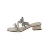 Beautiful fairy style silver butterfly thick heel slippers female 2025 new one-word strap medium heel versatile tide rhinestone sandals