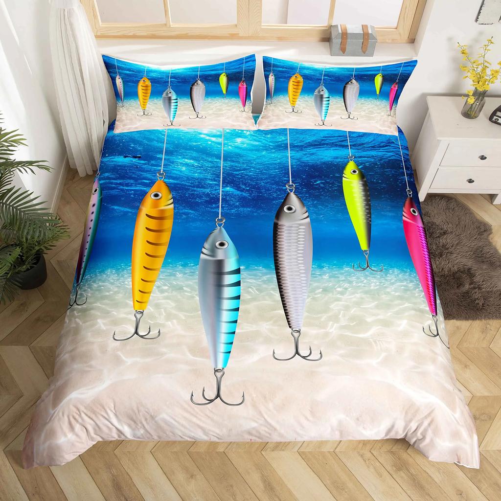 2/3pcs Fish Duvet Cover Set Ocean Bedding Sets 3D Printed Underwater World With Shark Dolphin Coral Reef Pattern Quilt Cover Set
