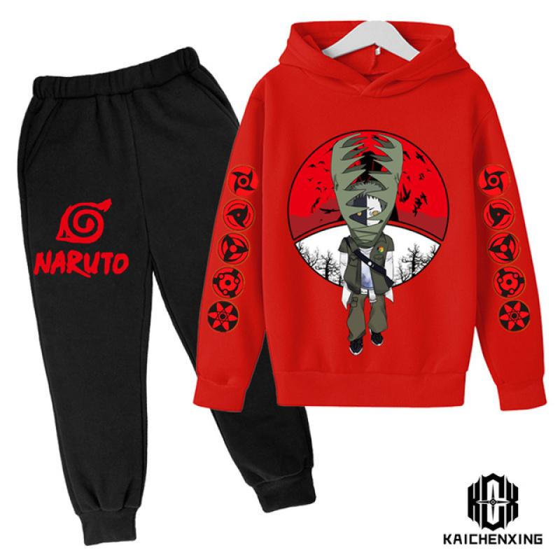 Детский спортивный костюм с капюшоном в стиле аниме Наруто на весну и осень, спортивный костюм для мальчиков и девочек, костюм со штанами и капюшоном для детей