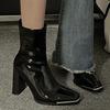 Мода 2024 Новые Осенне-Зимние Ботильоны на Высоком Каблуке для Женщин Лаковая Кожа Грубый Каблук Одинарные Высококлассные Тонкие Тонкие и Короткие Ботильоны