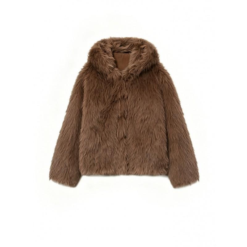 Womens Winter Faux Fur Hooded Jacket Loose Short Warm Streetwear Coat