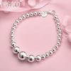 925 Sterling Silver Smooth Gradient Large Round Bead Bracelet Fashion Wedding Jewelry