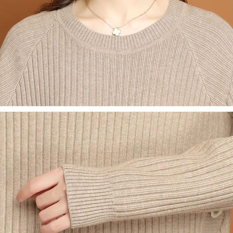 Women's Crew Neck Sweater Autumn Winter Loose Midi Pullover Knitwear Simple Irregular Hem Thick Knit Top Solid Color Stretch Jumper