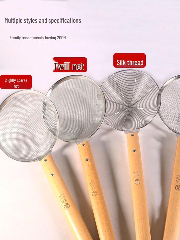 Wooden Handle Stainless Steel Slotted Spoon Mesh Strainer Colander for Noodles and Draining