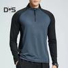 Men Summer Sports T Shirt Half Zipper Stand Collar Contrast Color Long Sleeves Loose Casual Soft Breathable Mid Length Men Daily Running Fitness