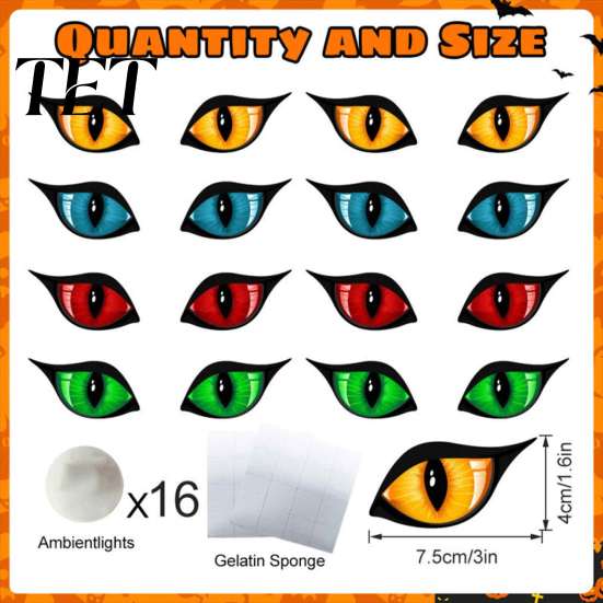 Lighted Eye Props 12/16Pcs Halloween 3D Eyes Decoration, Glowing Spooky Wall Sticker, LED Stickers Light-Up Decor for Walls, Windows, Doors,
