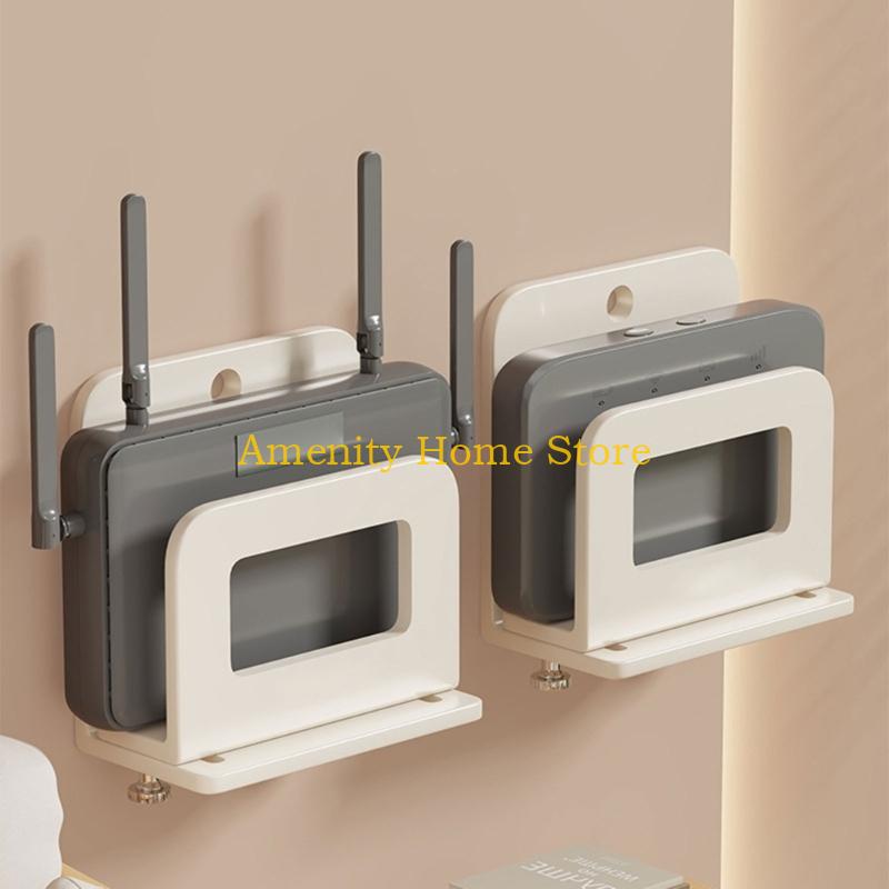 F26C Multifunctional Steel Wall Shelf For Router Storage Space Saving Design Drillless Installation Holds Multiple Devices