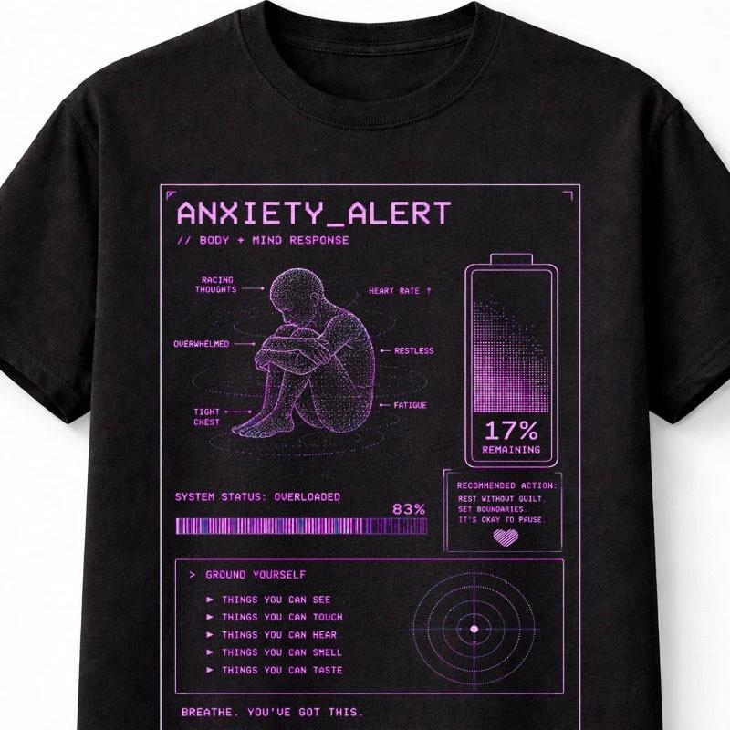 Anxiety Alert Cyber Y2K Unisextal Health Glitch Futuristic Unisex TShirt
