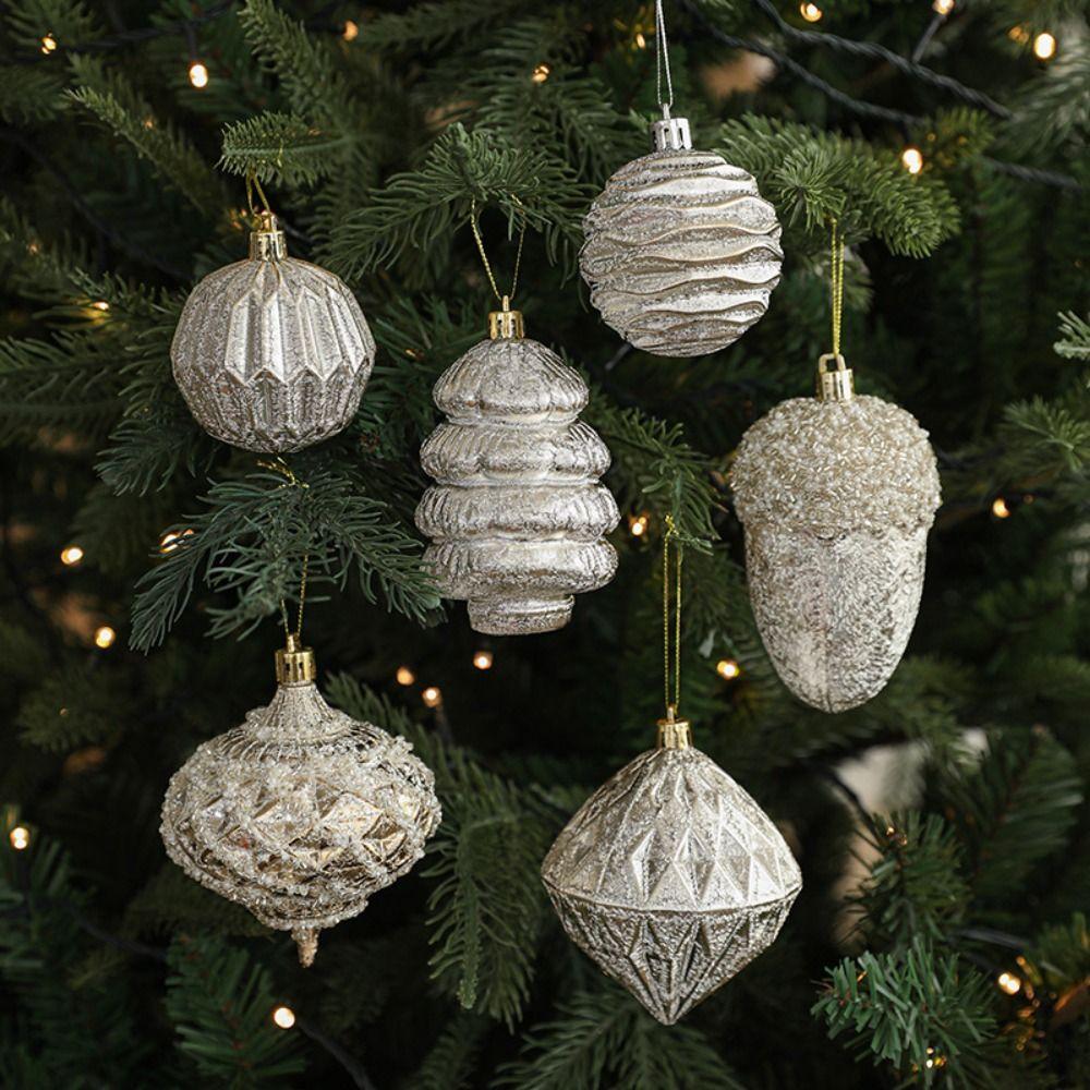 Light Gold Christmas Balls Pendants Plastic Shatterproof Xmas Tree Hanging Pendants Pinecone Merry Christmas Decor