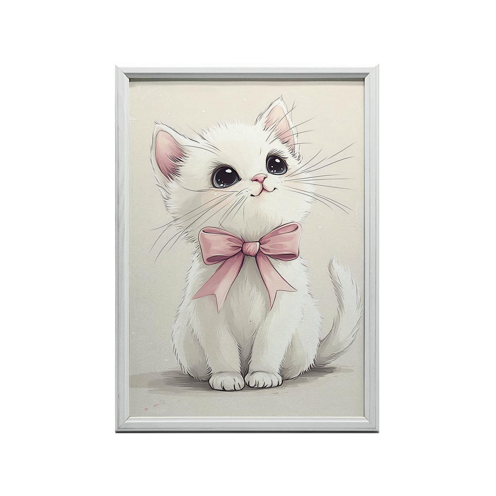 Plakat Urocza Kotek Z Różową Kokardką Plakat Urocza Kotek Z Różową Kokardką, 40X50 Cm, Rama Aluminiowa Złota, Papier Matowy 230 Gsm