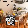 1pc White Black Halloween Table Runner Skeleton Pattern Waterproof Reusable Tablecloth for Halloween Themed Party Decoration