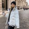 Женская зимняя блестящая куртка с капюшоном в шахматном порядке на хлопковой подкладке, короткое пальто со стоячим воротником
