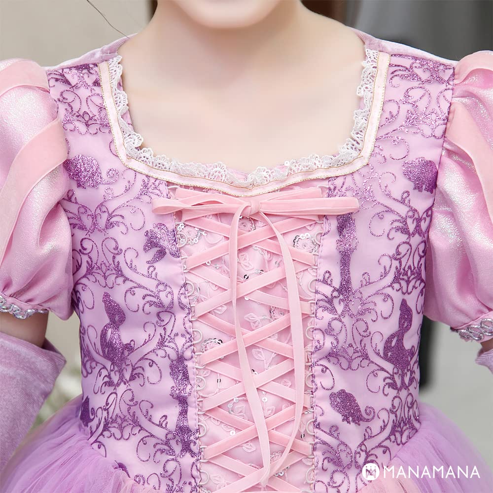 Платье Рапунцель, платье принцессы, тиара, палочка, комплект из 3 предметов, детский костюм, розовый, для девочек, 140 см, розовый [MANAMANA] Детский