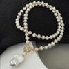 Natural Freshwater Pearl Necklace with Large Baroque Pearls, Ideal for Autumn/Winter Sweaters and Gentle High-End Style.
