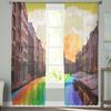 Moon Rainbow Composite Tulle Curtains for Living Room Bedroom Sheer Curtain for Balcony Hall Fashion Printed Home Drapes