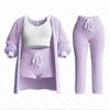 Women Fuzzy 4 Piec 4 Pe Outfits O Neck Cropped Tank Tops Long Sleeve Fleece Warm Hooded Cardigan Shorts Set Loungewear