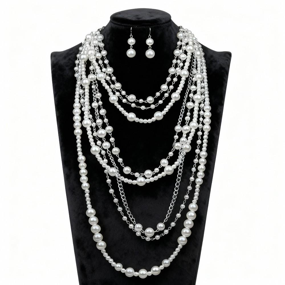 Handmade Imitation Pearl Necklace Layered Multilayered Necklace Beaded Necklace  Party Accessories