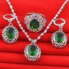 Women Fashion Silver Color Pendant Necklace Earrings Ring Cubic Zirconia Green Rhinestone Jewelry Set