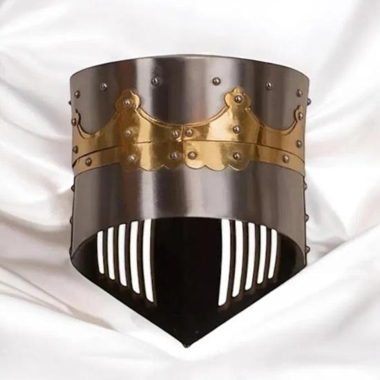 Medieval Knight Templar Knight Helmet with Brass Detailing Medieval Great for Cosplay, LARP, Reenactment SCA Battle Helmet