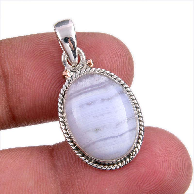 Подвеска из натурального синего кружевного агата ручной работы из твердого серебра 925 пробы 1,25 дюйма s2W94