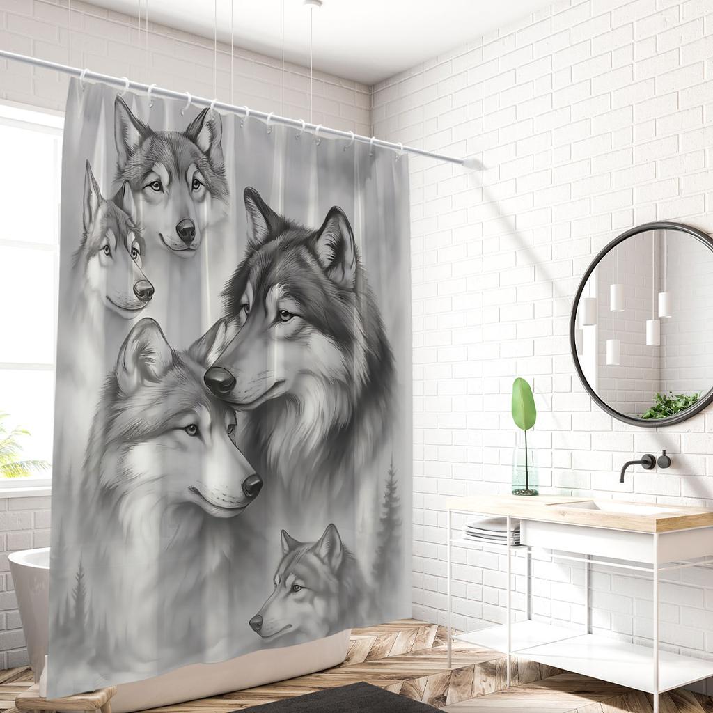 1 шт. Занавеска для душа с принтом в виде волка, водонепроницаемая, с 12 крючками, для ванной комнаты, душа, ванны, модное домашнее использование