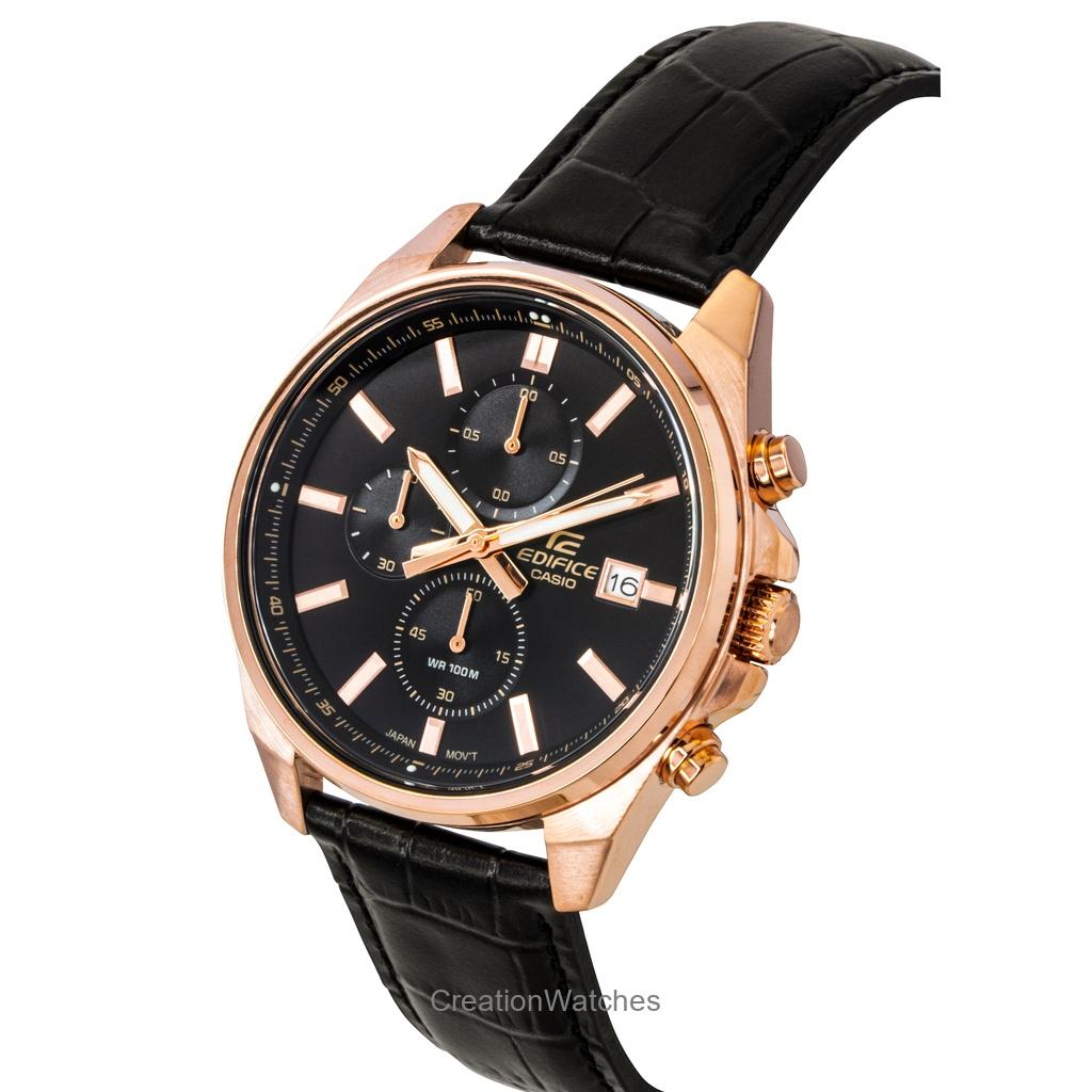 Casio Edifice Аналоговый Стандартный Хронограф Кожаный Ремешок Черный Циферблат Кварцевые EFV-610ECL-1A 100M Мужские Часы
