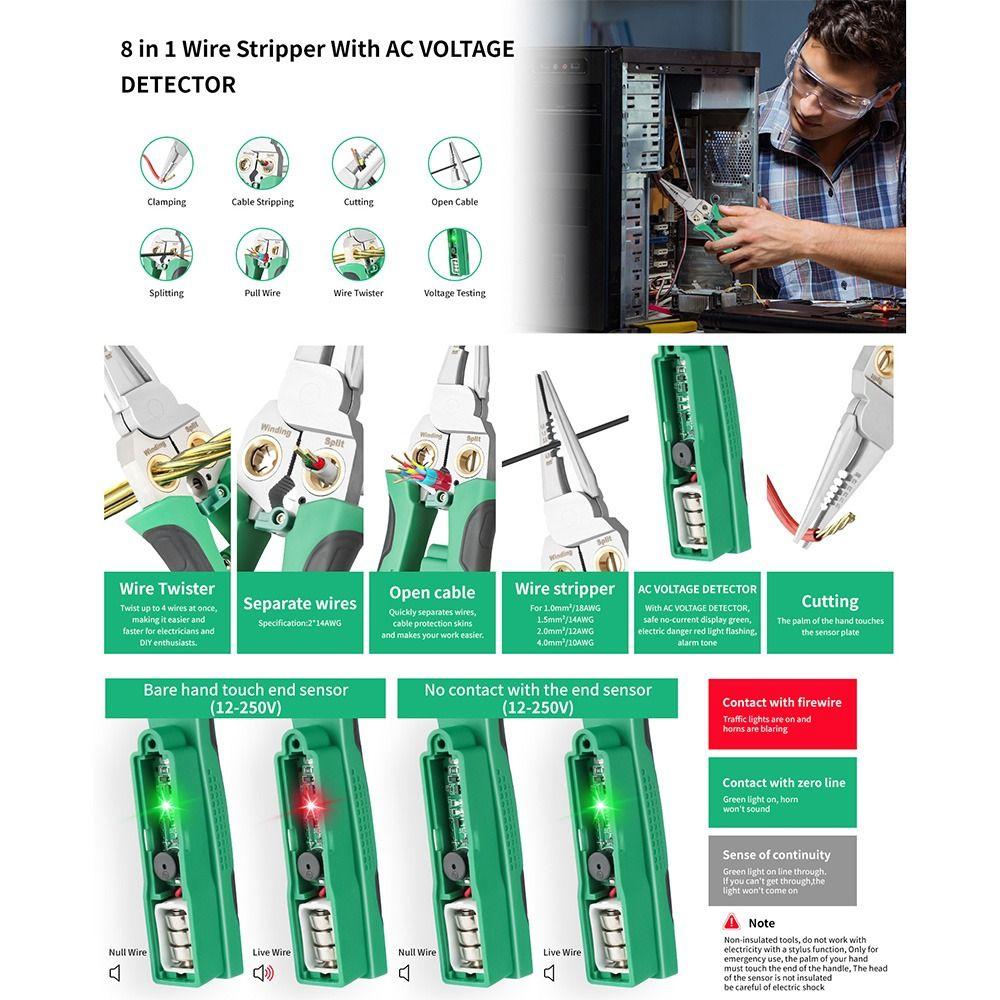 Stainless Steel Electrician Cable Cutter 8 In 1 Wire Crimping Pliers Splitting