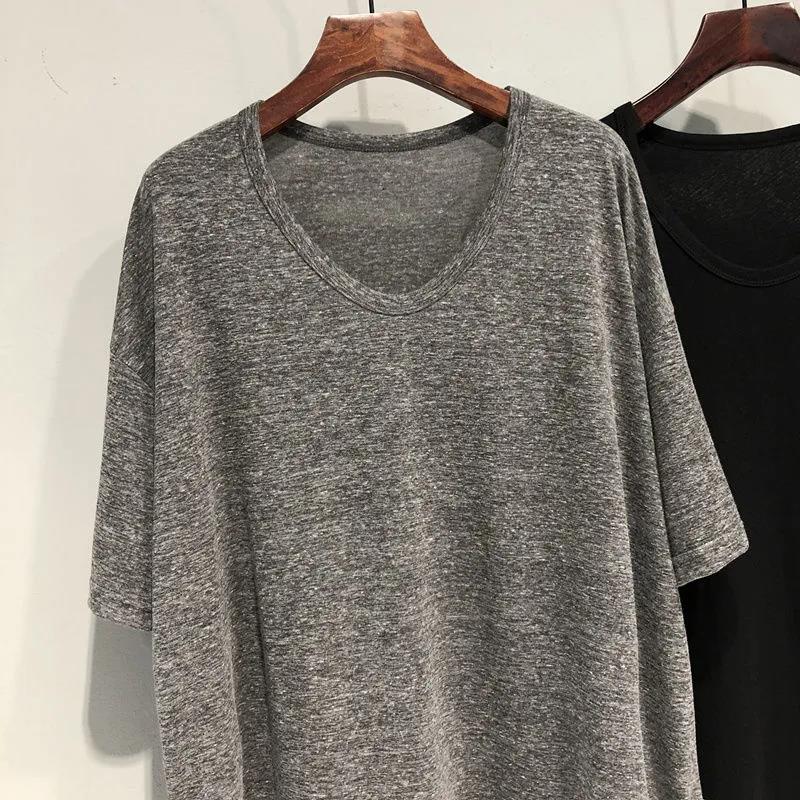 Весенняя и летняя арка, корейская версия корейской версии The Loose, Lazy, футболка средней длины с U-образным воротником и рукавами «летучая мышь», женский топ с короткими рукавами