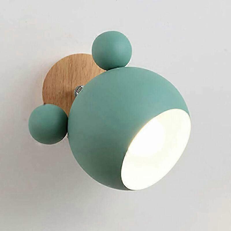 Without bulb green Nordic wall lamp bedroom bedside cute bear wooden interior wall lamp bedside reading light bedroom, for indoors and outdoors