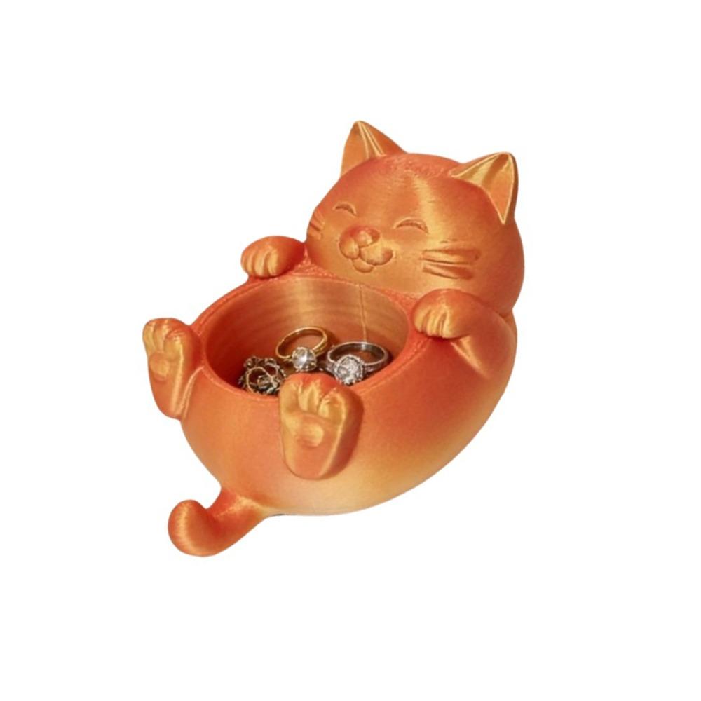 Cute 3D Printed Trinket Holder Plastic Jewelry Storage Box Modern Lucky Cat Storage Box  Office