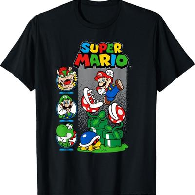 Футболка с персонажами Super Mario: Прыгающие Пираньи, Коробки, Вверх