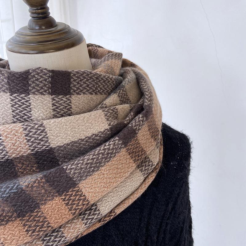 Plaid Scarf - Premium Soft Warm Knit Shawl with Earthy Tones, Vintage Modern Design for Winter Fashion & Layering, Durable Cozy Accessory