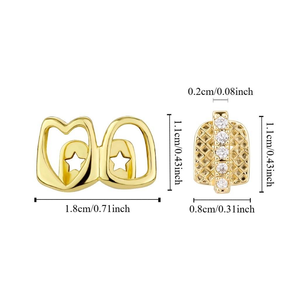 1/2pcs Gold Color Hollow Heart Tooth Grillz Rhinestone Dental Grills Party Cosplay