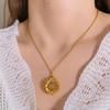 Vintage Metal Engraved Sunflower Pendant Necklace for Women Creative Jewelry Accessories