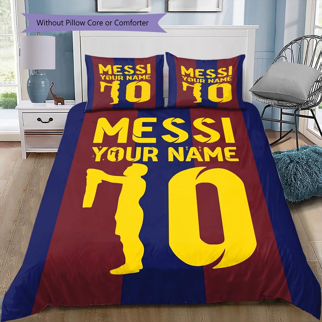 Messi Fan Artwork Custom Name Pattern Bedding Quilt Set Quilt Cover Pillowcase Home Birthday Gift(1 * duvet cover + 2 * pillowcase, without core)