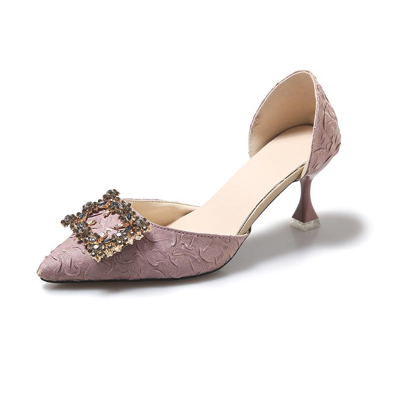 Мода 2025 Женские туфли-лодочки на высоком каблуке 6см/9см Остроносые Шпилька Низкий каблук Женская обувь Офисная леди Туфли со стразами Розовые каблуки Свадьба