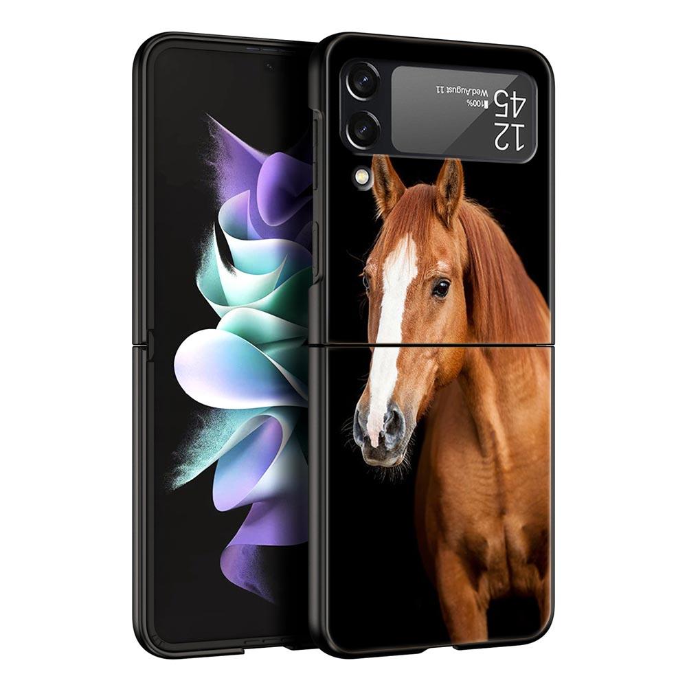 Чехол для телефона с изображением животного Лошадь для Samsung Galaxy Z Flip 6 5 4 3 Чехол для Samsung Z Flip3 Flip4 Flip5 Flip6 Черный Жесткий Поликарбонатный Чехол