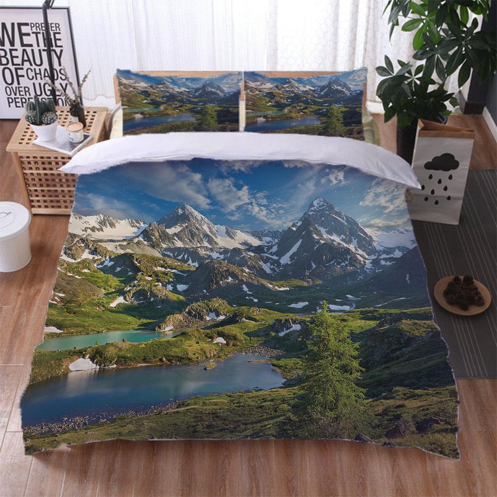 King Size Bedding Collection 3D White Snowy Mountain Landscape Duvet Cover Comforter Bedclothes Children Kid Boy Bed Birthday Gift